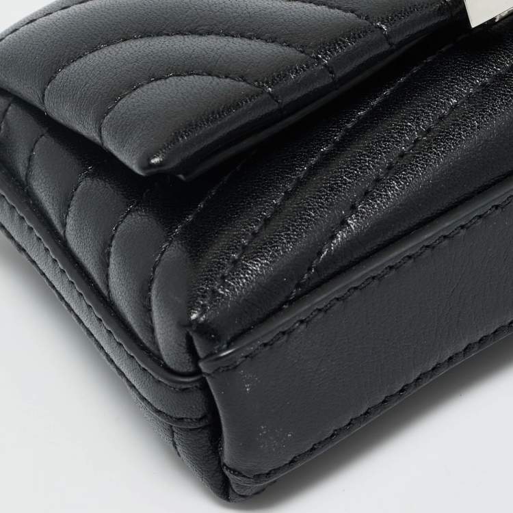 Pre Owned Givenchy Black Quilted Leather Micro 4G Crystal Crossbody Bag