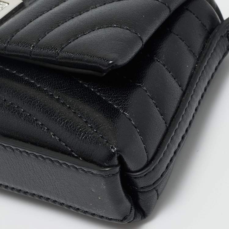 Pre Owned Givenchy Black Quilted Leather Micro 4G Crystal Crossbody Bag