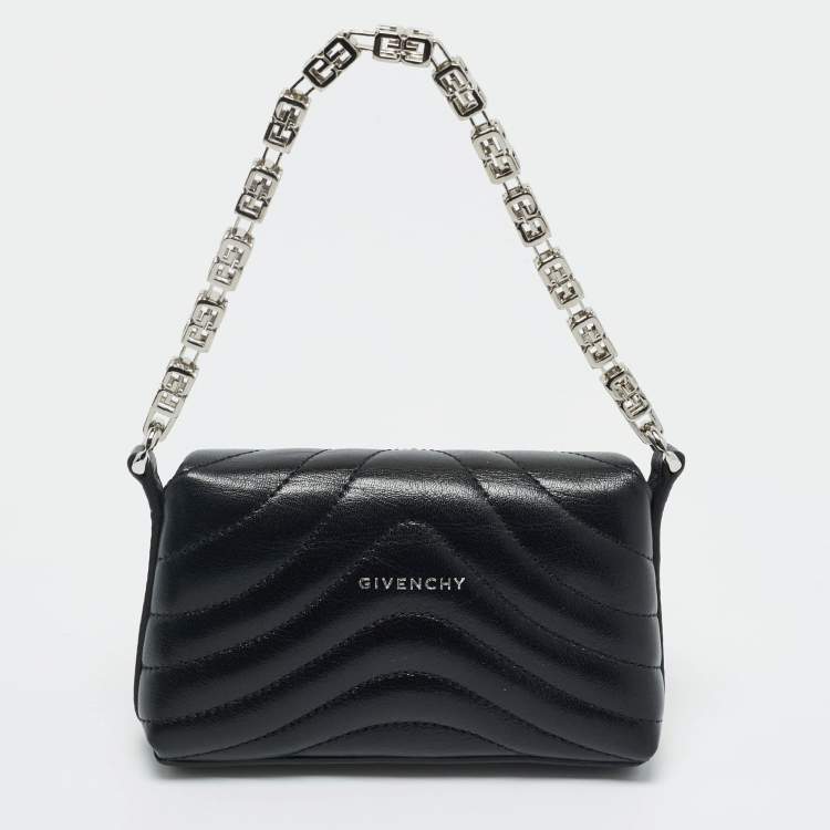 Pre Owned Givenchy Black Quilted Leather Micro 4G Crystal Crossbody Bag