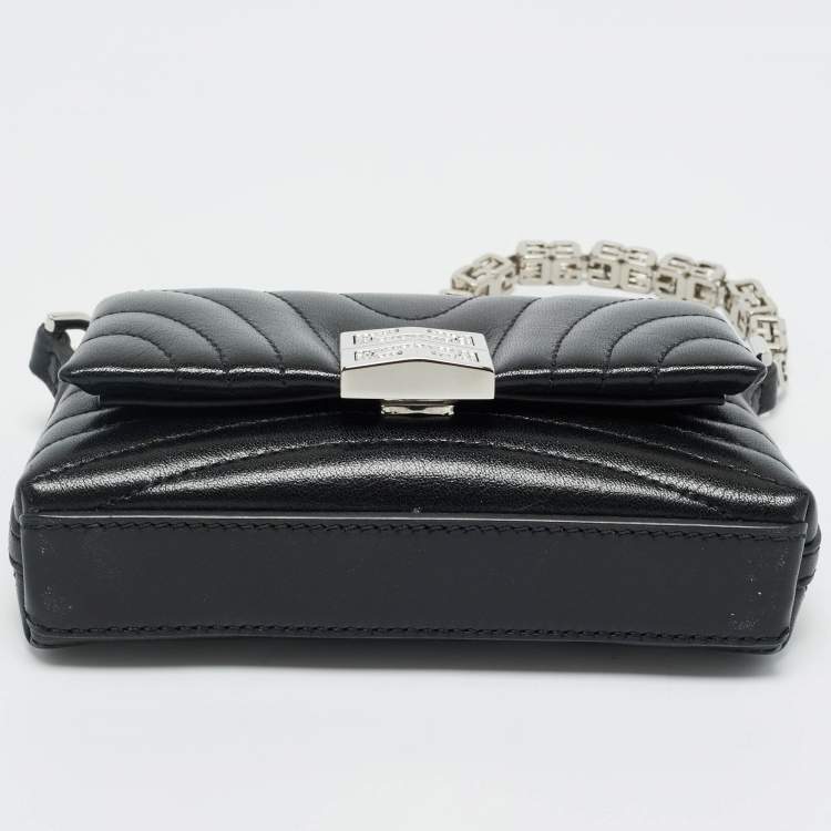 Pre Owned Givenchy Black Quilted Leather Micro 4G Crystal Crossbody Bag