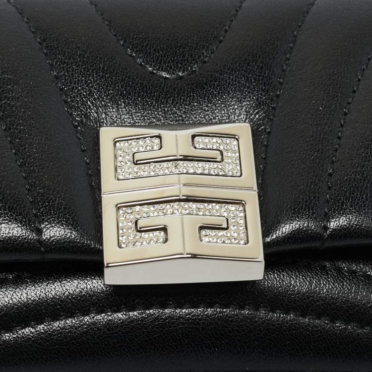 Pre Owned Givenchy Black Quilted Leather Micro 4G Crystal Crossbody Bag