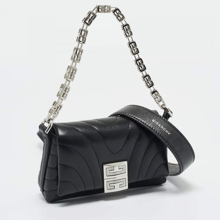 Pre Owned Givenchy Black Quilted Leather Micro 4G Crystal Crossbody Bag