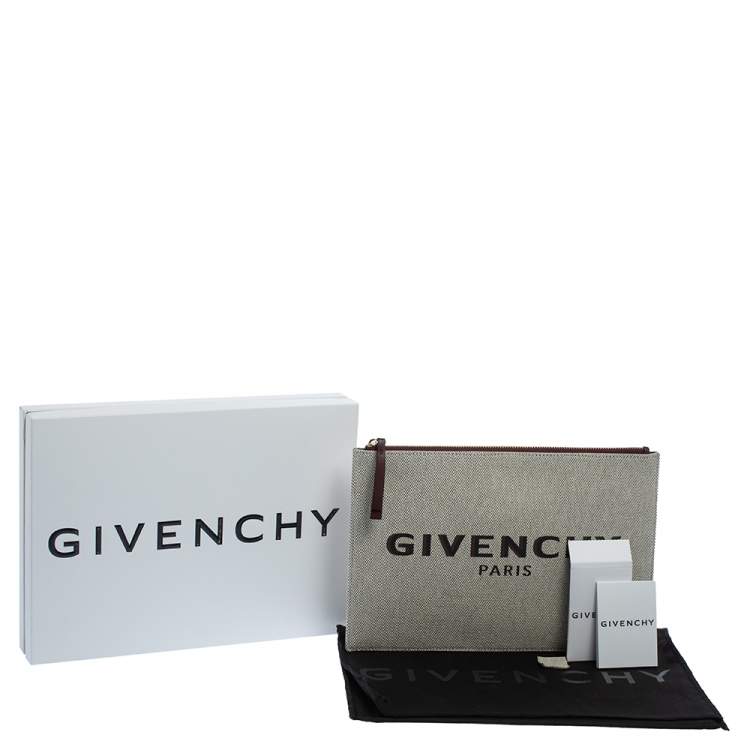 Pre Owned Givenchy Beige Canvas Bond Pouch Clutch