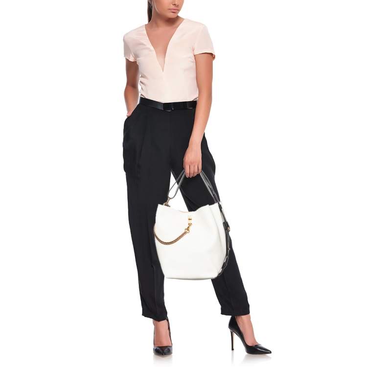 Pre Owned Givenchy Black/White Leather GV Bucket Bag