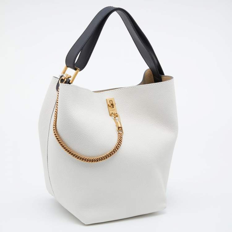 Pre Owned Givenchy Black/White Leather GV Bucket Bag