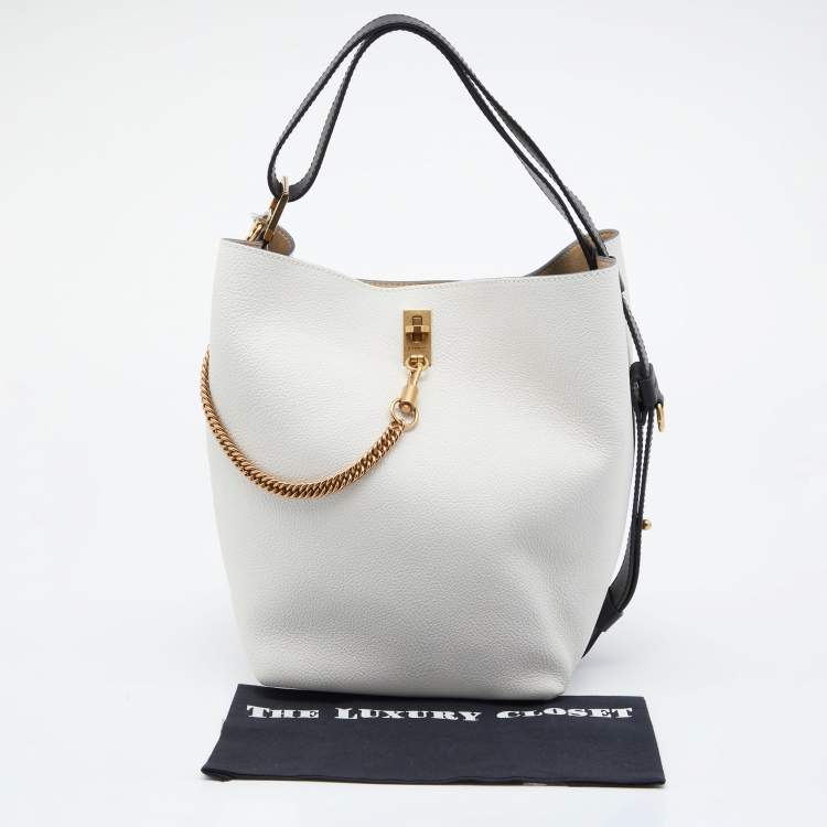 Pre Owned Givenchy Black/White Leather GV Bucket Bag