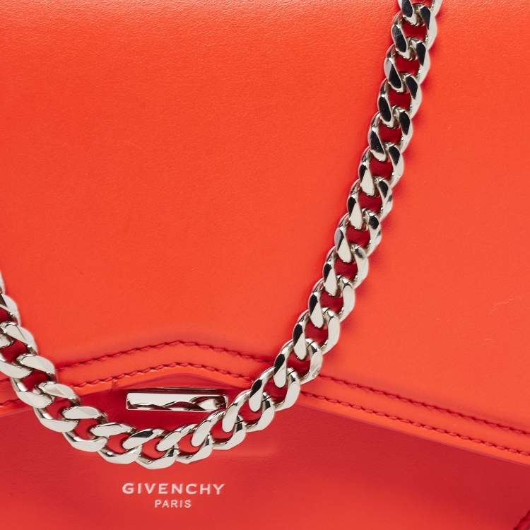 Pre Owned Givenchy Orange Leather Bow Cut Flap Shoulder Bag