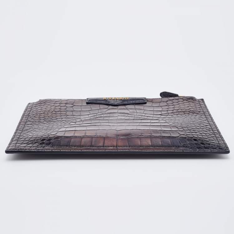 Pre Owned Givenchy Dark Brown Croc Embossed Leather Antigona Clutch