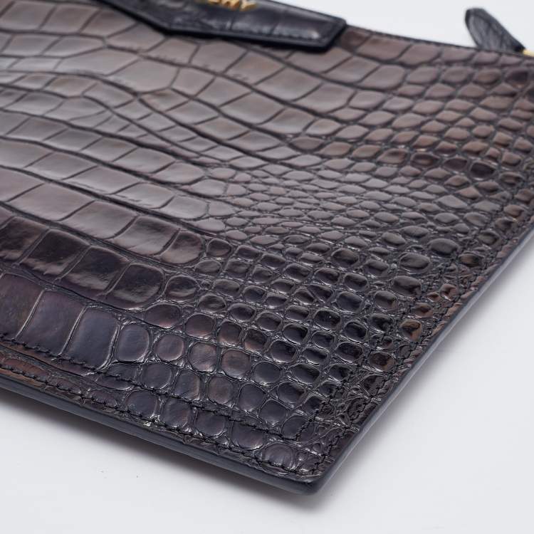 Pre Owned Givenchy Dark Brown Croc Embossed Leather Antigona Clutch