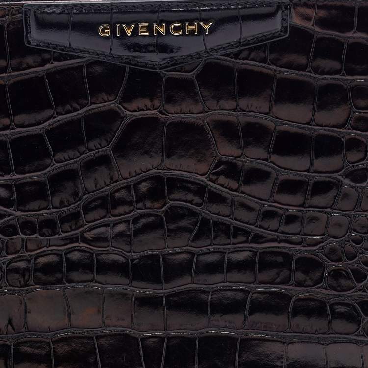 Pre Owned Givenchy Dark Brown Croc Embossed Leather Antigona Clutch