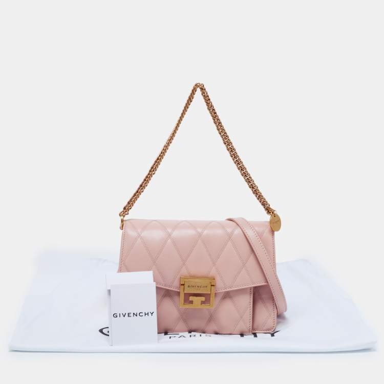 Pre Owned Givenchy Light Beige Quilted Leather Small GV3 Shoulder Bag