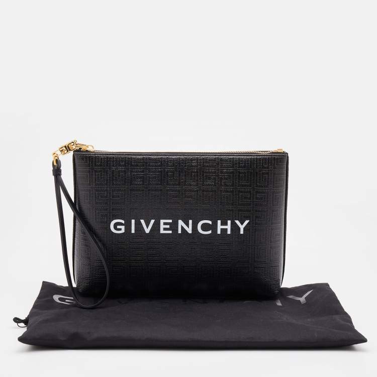 Pre Owned Givenchy Black Monogram Coated Canvas Logo Detail 4G Pouch