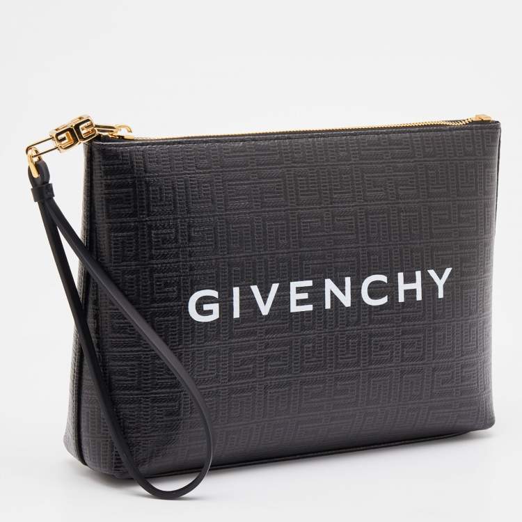 Pre Owned Givenchy Black Monogram Coated Canvas Logo Detail 4G Pouch