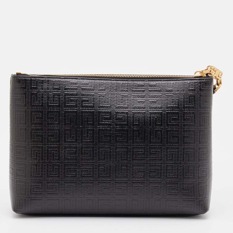 Pre Owned Givenchy Black Monogram Coated Canvas Logo Detail 4G Pouch