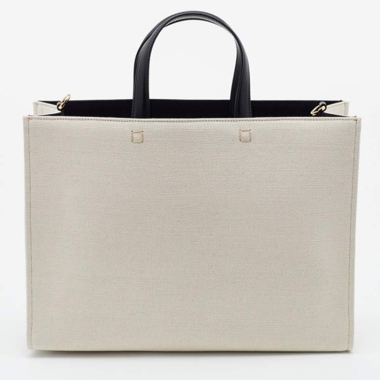 Pre Owned Givenchy Beige/Black Canvas and Leather Medium "G" Shopper Tote