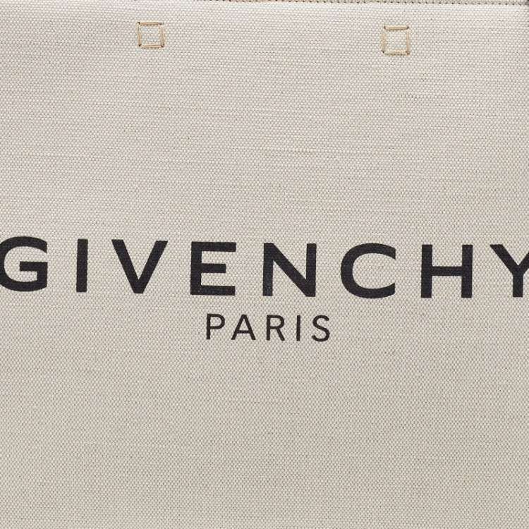 Pre Owned Givenchy Beige/Black Canvas and Leather Medium "G" Shopper Tote