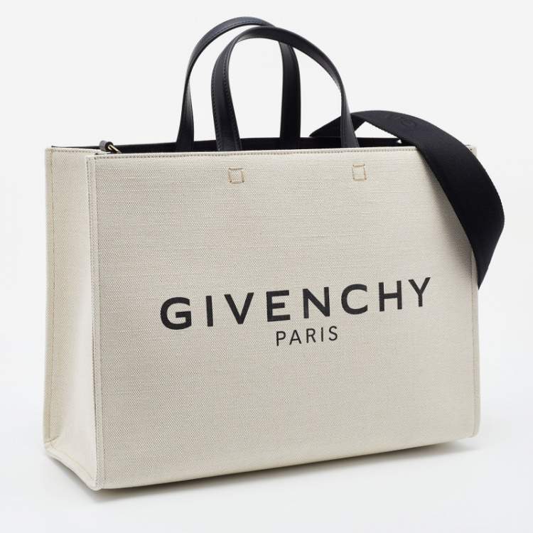 Pre Owned Givenchy Beige/Black Canvas and Leather Medium "G" Shopper Tote