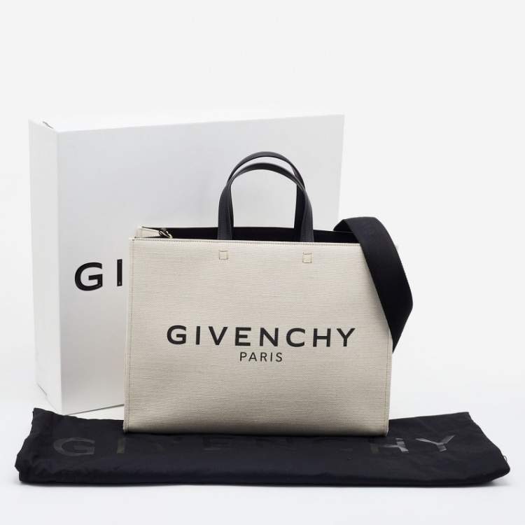 Pre Owned Givenchy Beige/Black Canvas and Leather Medium "G" Shopper Tote