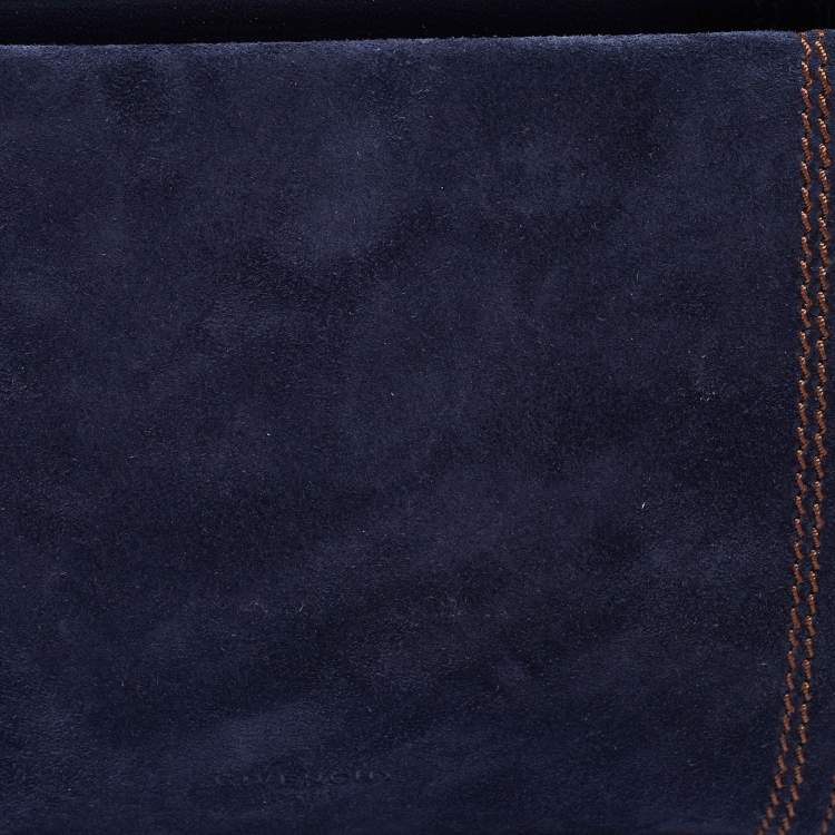 Pre Owned Givenchy Navy Blue Leather and Suede Fringe Crossbody Bag