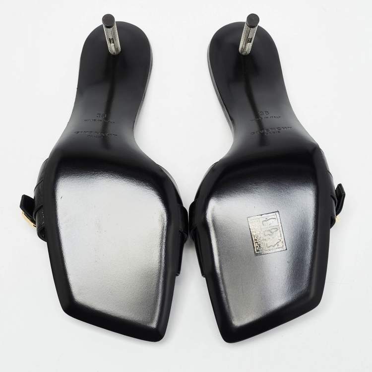 Pre Owned Givenchy Black Leather Voyou Slide Sandals Size 38