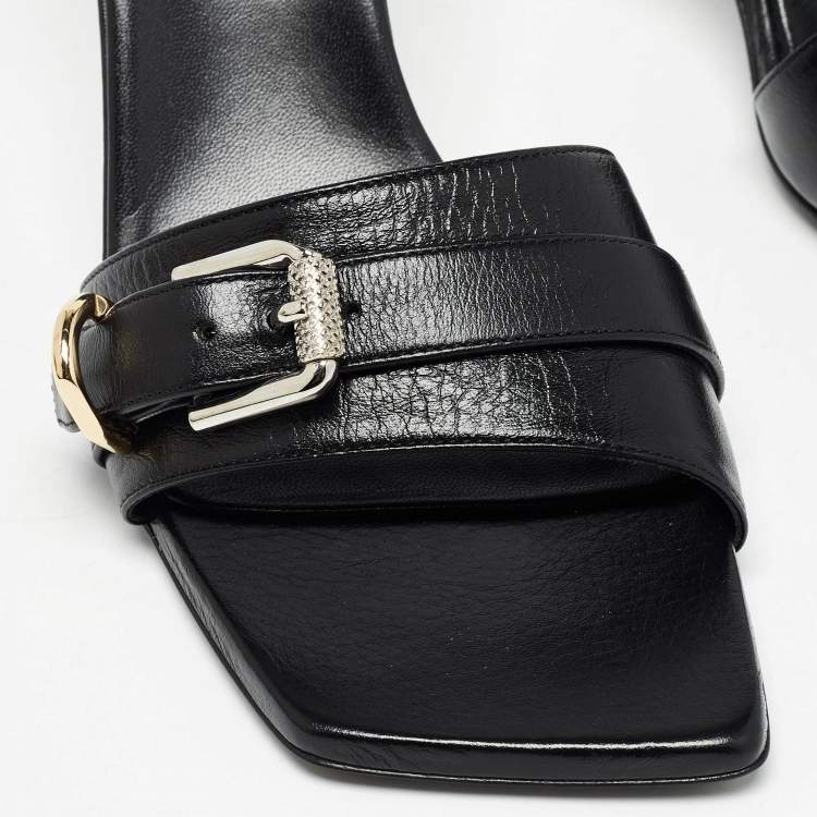 Pre Owned Givenchy Black Leather Voyou Slide Sandals Size 38