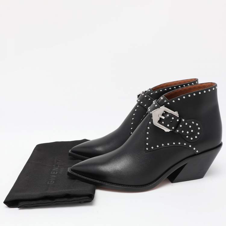 Pre Owned Givenchy Black Leather Studded Accents Western Boots Size 35