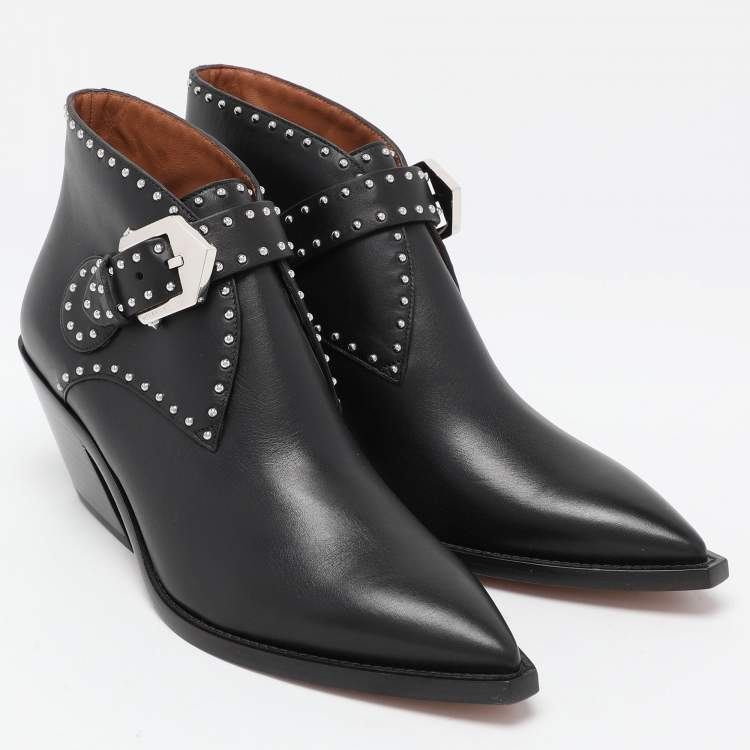 Pre Owned Givenchy Black Leather Studded Accents Western Boots Size 35