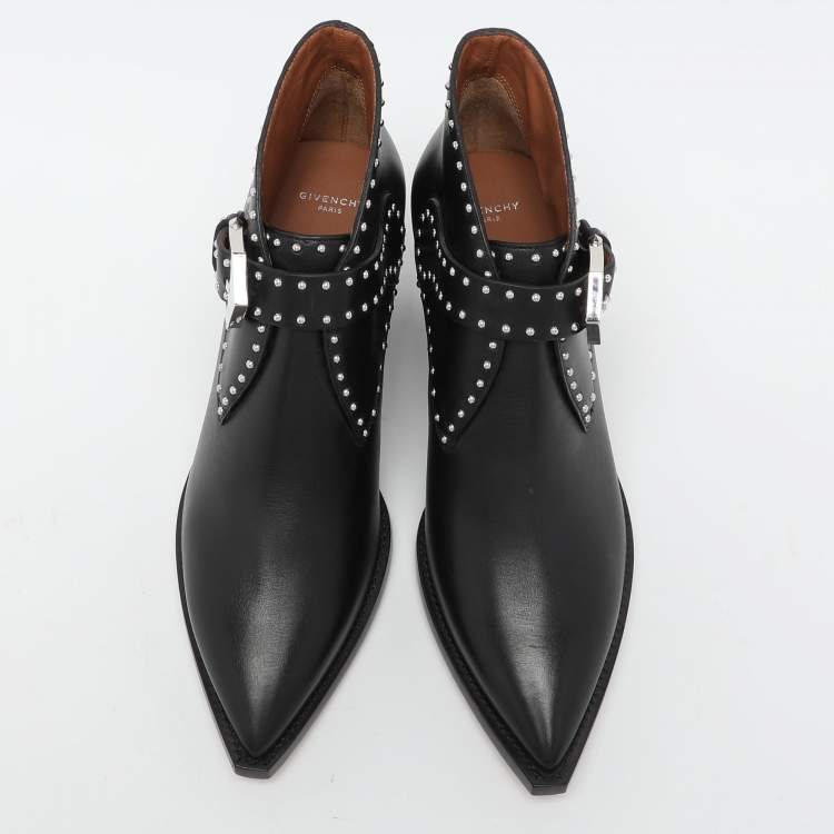 Pre Owned Givenchy Black Leather Studded Accents Western Boots Size 35
