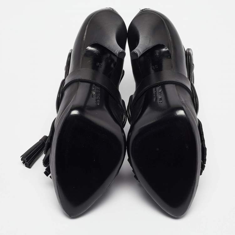 Pre Owned Givenchy Black Leather Ankle Length Boots Size 39