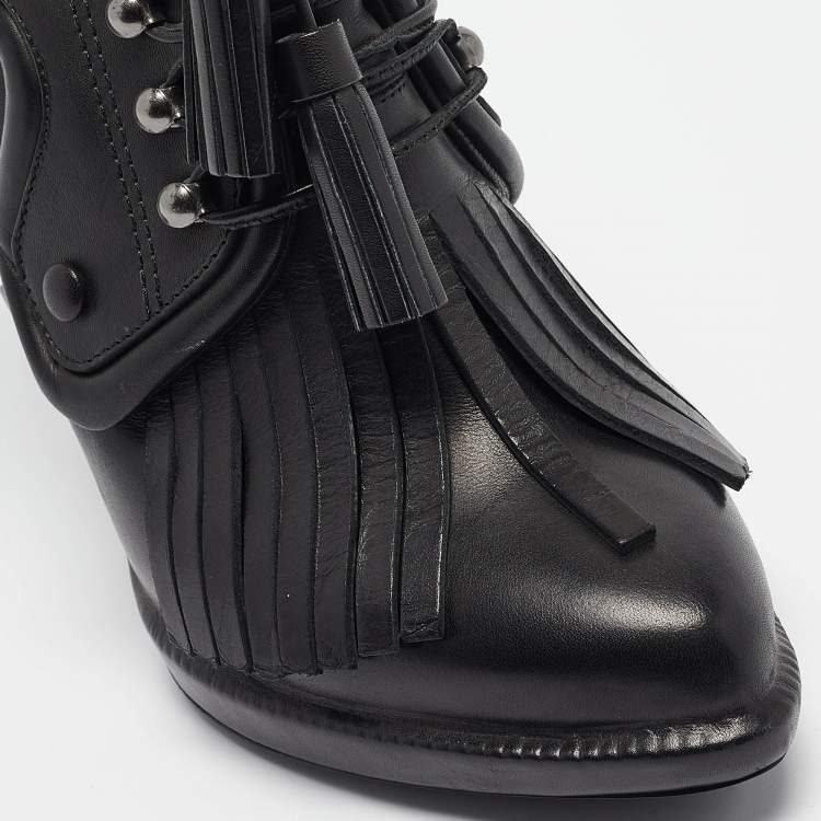 Pre Owned Givenchy Black Leather Ankle Length Boots Size 39