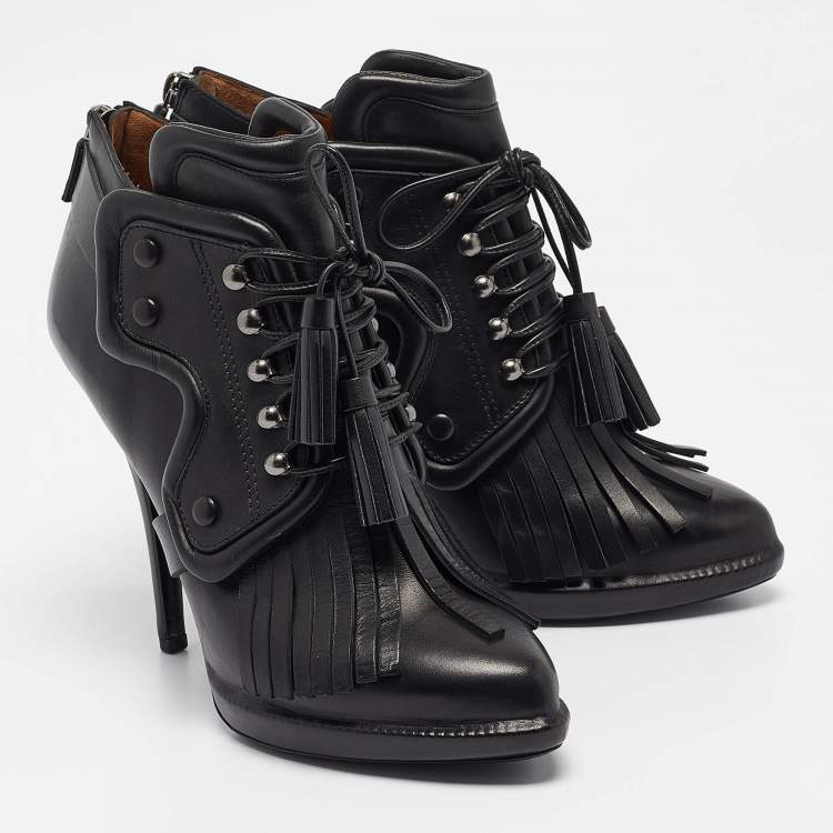Pre Owned Givenchy Black Leather Ankle Length Boots Size 39