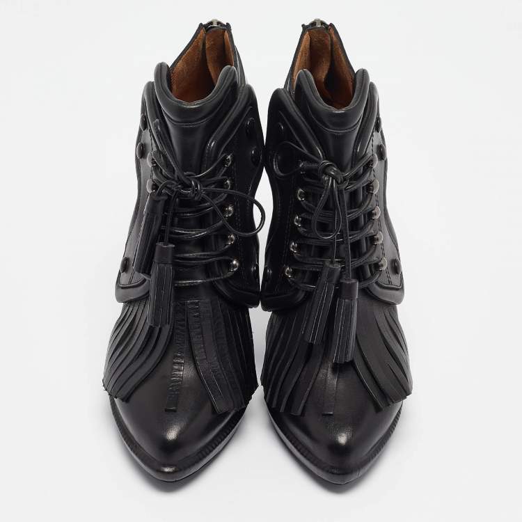 Pre Owned Givenchy Black Leather Ankle Length Boots Size 39