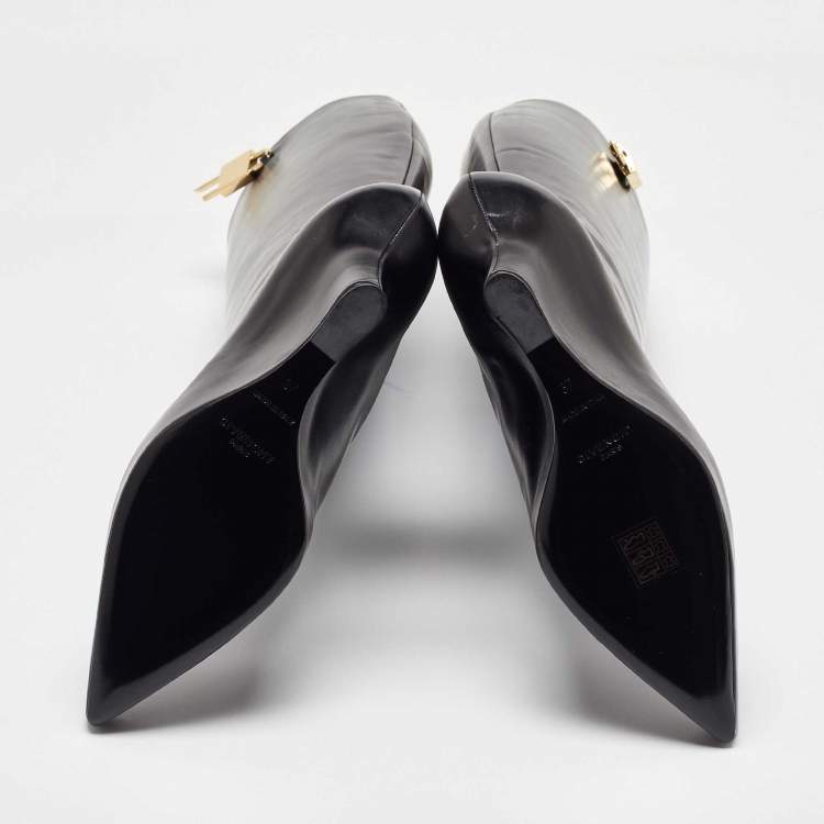 Pre Owned Givenchy Black Leather Wedge Knee Length Boots Size 37