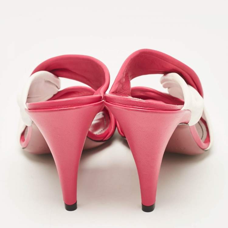 Pre Owned Givenchy Pink/White Leather Slide Sandals Size 36.5