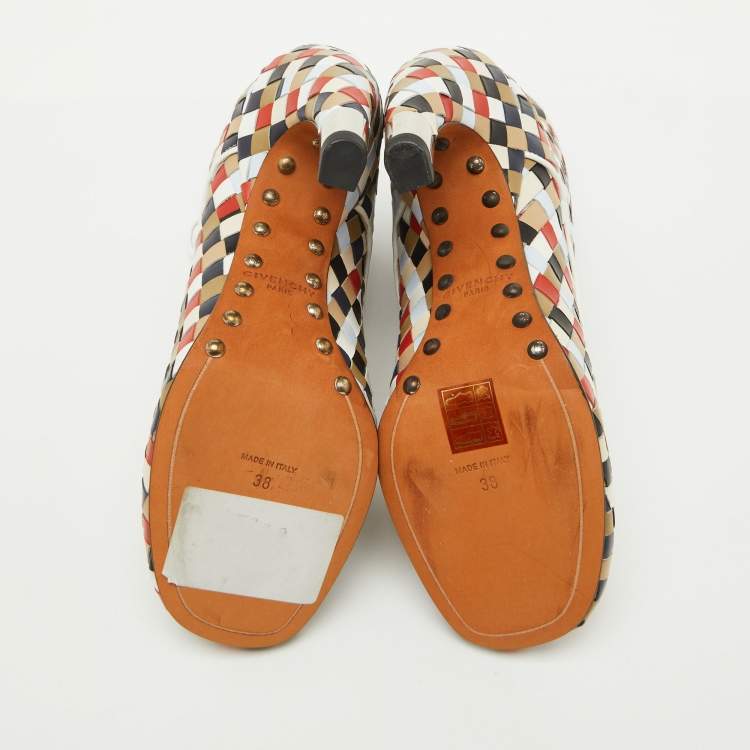 Pre Owned Givenchy Multicolor Woven Leather Lace Up Ankle Boots Size 38