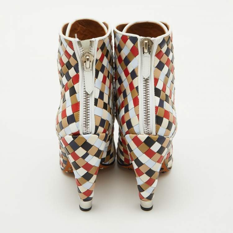 Pre Owned Givenchy Multicolor Woven Leather Lace Up Ankle Boots Size 38