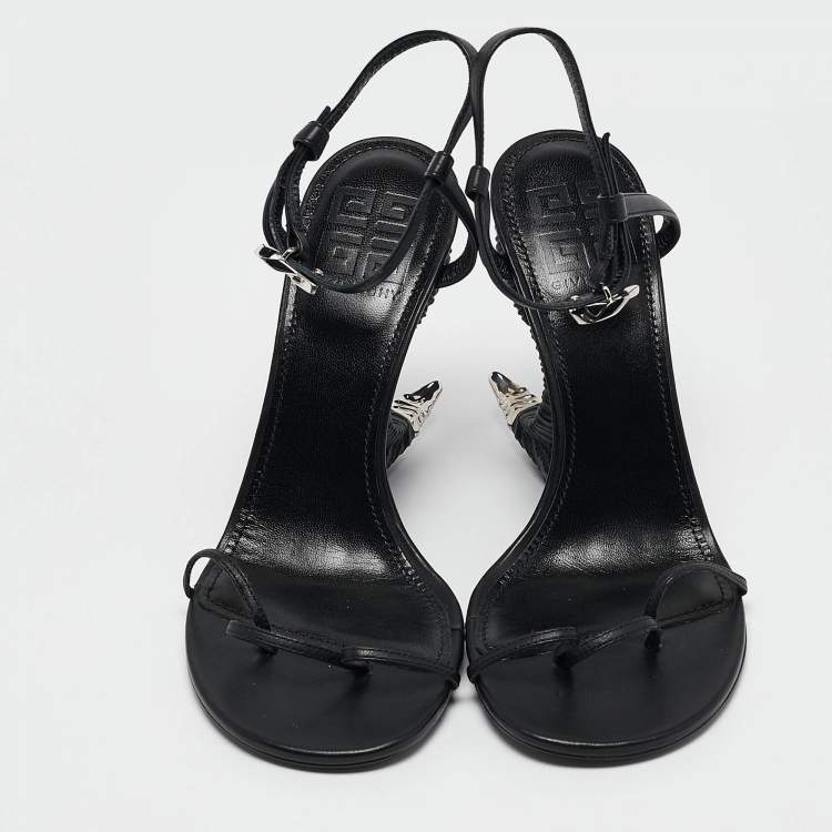 Pre Owned Givenchy Black Leather Triple Toes Horn Ankle Strap Sandals Size 38