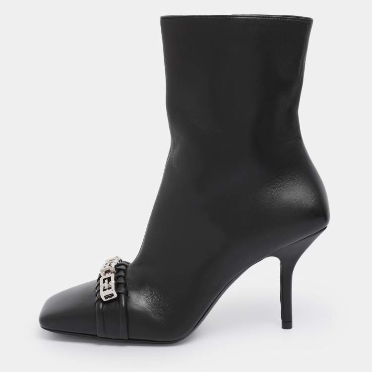 Pre Owned Givenchy Black Leather G Woven Ankle Length Boots Size 36