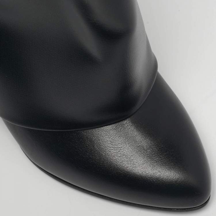 Pre Owned Givenchy Black Leather Shark Lock Wedge Knee High Boots Size 40