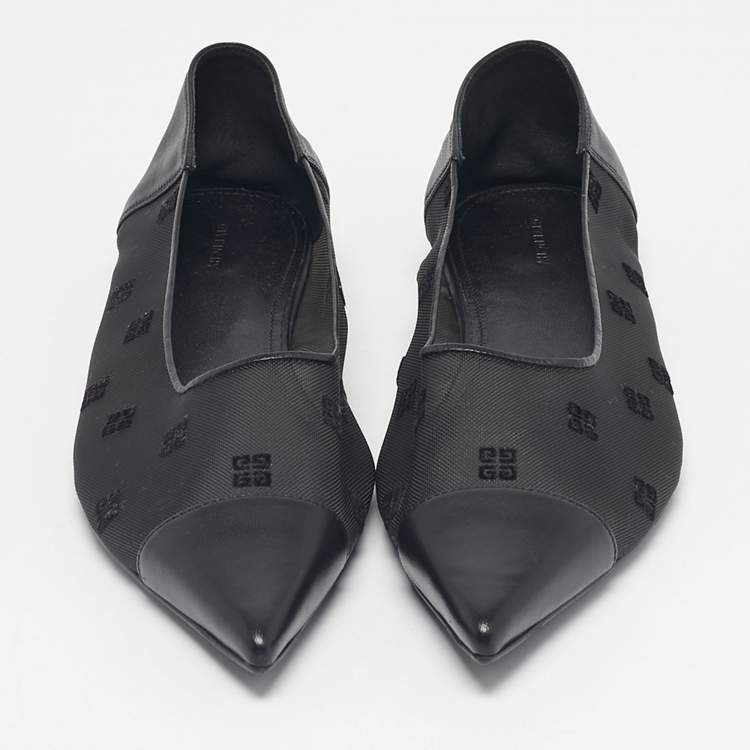 Pre Owned Givenchy Black Leather and Mesh 4G Ballet Flats Size 40