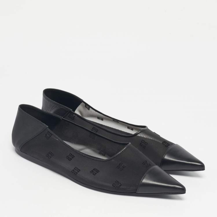 Pre Owned Givenchy Black Leather and Mesh 4G Ballet Flats Size 40