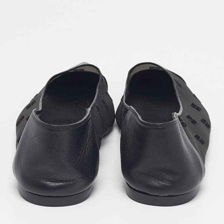 Pre Owned Givenchy Black Leather and Mesh 4G Ballet Flats Size 40