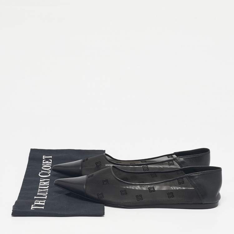 Pre Owned Givenchy Black Leather and Mesh 4G Ballet Flats Size 40