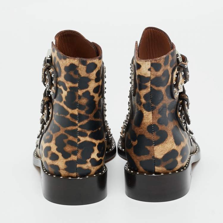 Pre Owned Givenchy Size 36 Black Leather Studded Buckle Detail Ankle Boots 