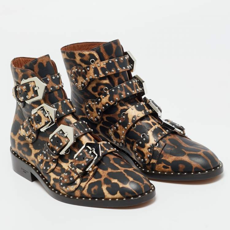 Pre Owned Givenchy Size 36 Black Leather Studded Buckle Detail Ankle Boots 