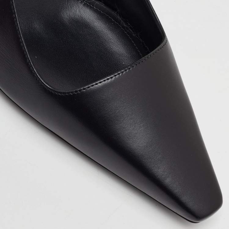 Pre Owned Givenchy G Cube Size 37.5 Black Leather Pointed Toe Slingback Pumps