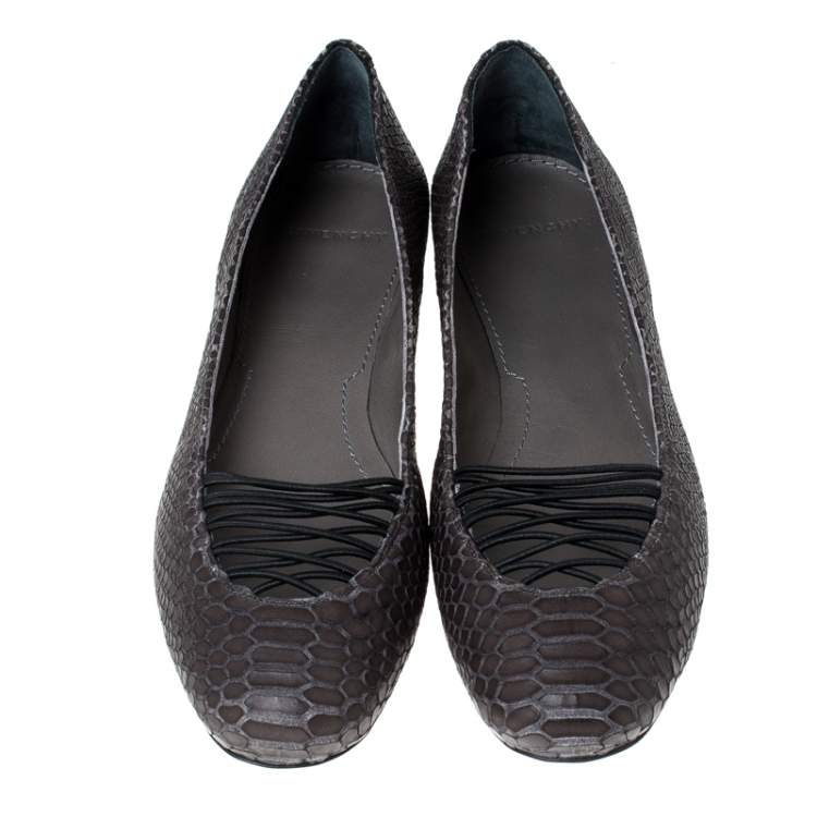 Pre Owned Givenchy Grey Python Embossed Leather Ballet Flats Size 39.5