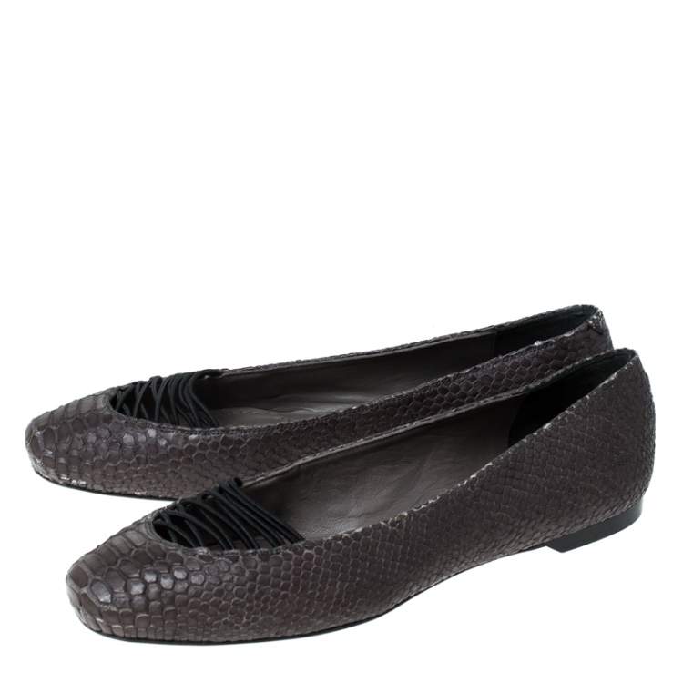 Pre Owned Givenchy Grey Python Embossed Leather Ballet Flats Size 39.5