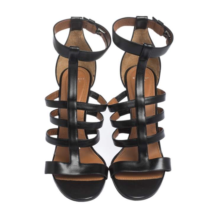 مملوكة �مسبقًا Givenchy Black Leather Kali Strappy Sandals Size 41