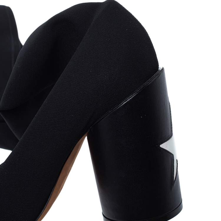Pre Owned Givenchy Black Stretch Fabric Edgy Over The Knee Open Toe Boots Size 38.5